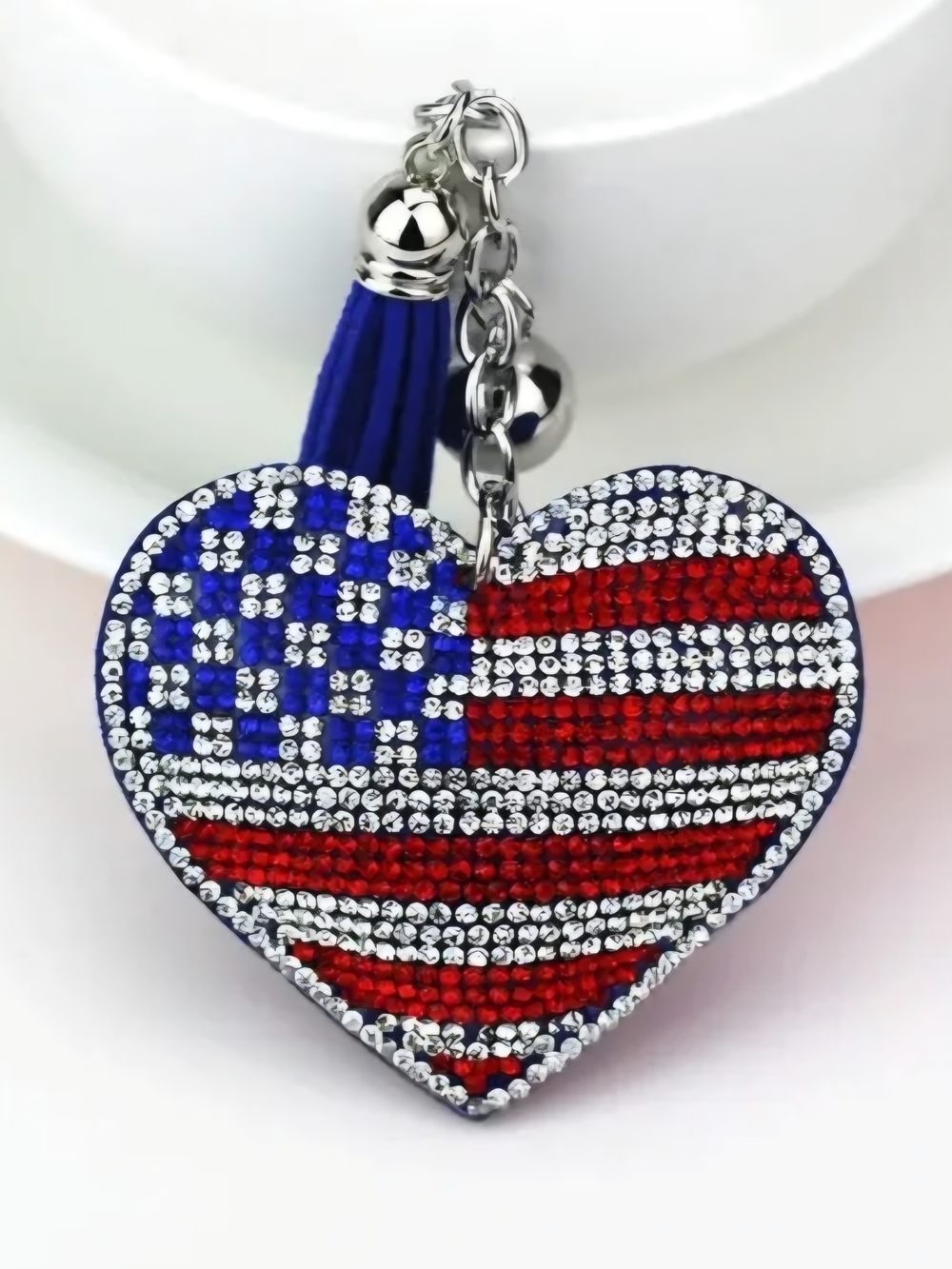 Rhinestone American Flag Heart Keychain Bag Charm NWT